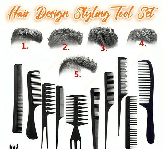 10Pcs/Set Women Men Professional Hairdressing Combs Curly Multifunctional Hair Design Styling Tool Set Combs Anti-Static Salon Barber Hair Combs Set, Black Comb Brush Supplies Hair Washing Brush Heat Resistance Fine Tooth Tail Comb