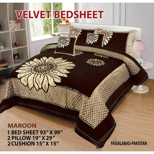 VELVET BED SHEET SET WITH PILLOWS & CUSHION CASE 014 - ValueBox