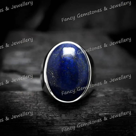 Natural Lapis Lazuli Men's Ring in 925 Sterling Silver, Quality Gemstone Ring, Wedding Engagement Ring - ValueBox
