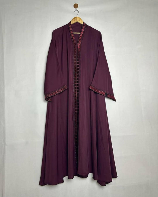 Pure nida fabric embroider abaya maroon