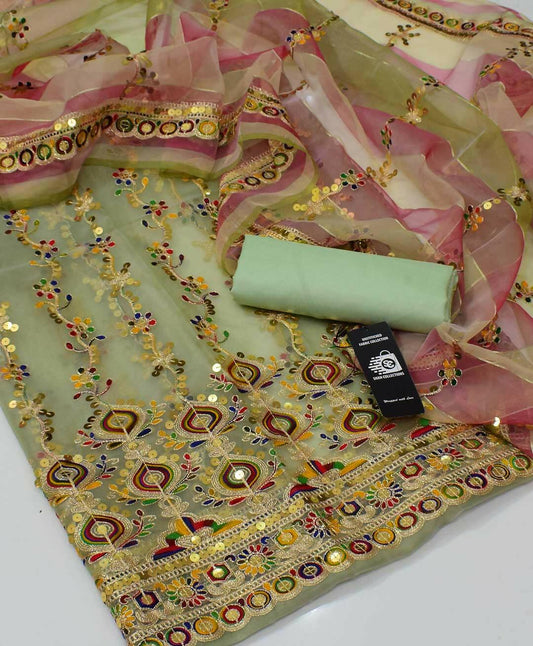 3 PC Embroidered Shirt & Dupatta With Khathan Trouser