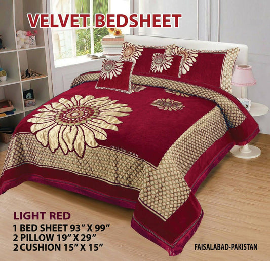 VELVET BED SHEET SET WITH PILLOWS & CUSHION CASE