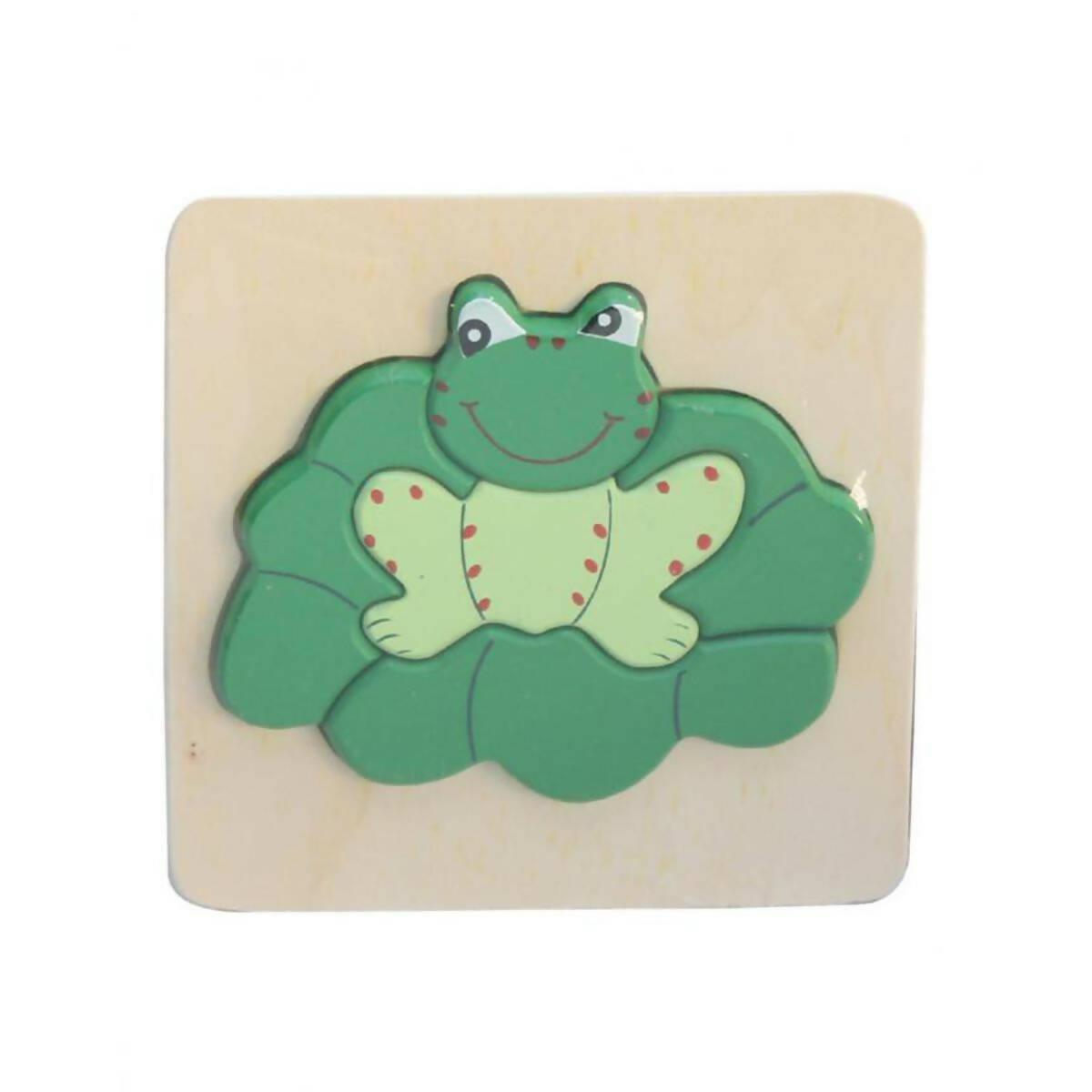 Wooden Puzzle Thick Frog For Kids - Green & Brown - ValueBox