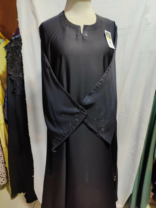 Black abaya with neck stone work