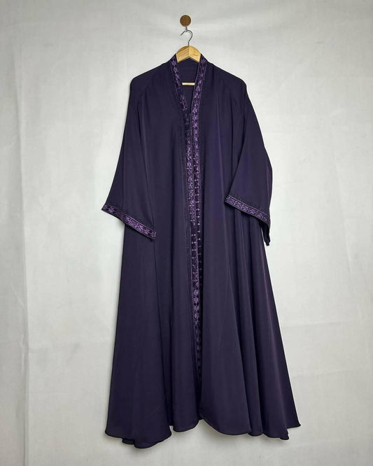 Pure nida fabric embroider abaya purple