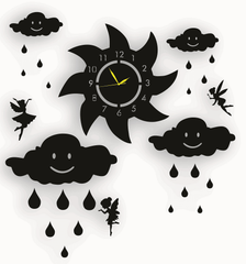 Clouds & Rain Drops & Sun Wooden Wall Clock Girls Room New Design Wall Clock - ValueBox