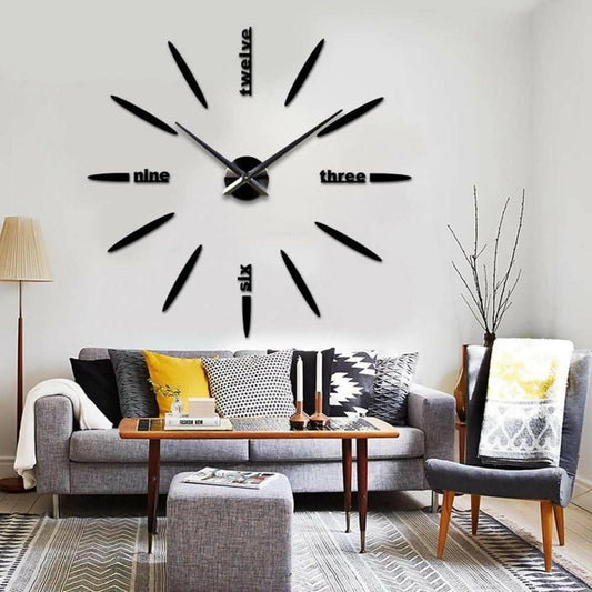 3D DIY Wall Clock Quartz Watch Decoration Piece Items Design For Home Acrylic Rounded Lines - ValueBox