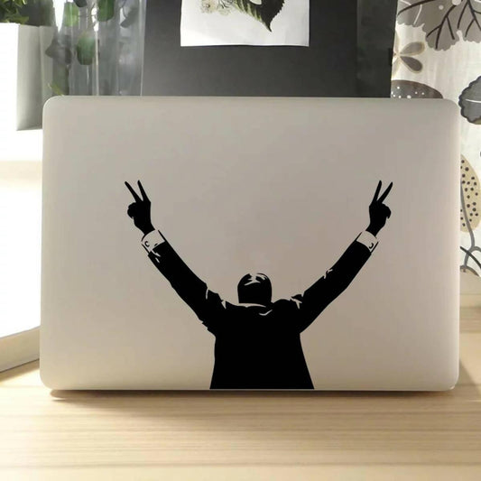 Victory Sign Man Vinyl Decal Laptop Stickers, Laptop Stickers by Sticker Studio - ValueBox