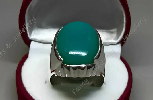 Mens Sabza Ring Sterling Silver 925 Green Turquoise Ring Mens Feroza Ring Handmade Ring Unheated Untreated Firoza Ring - ValueBox