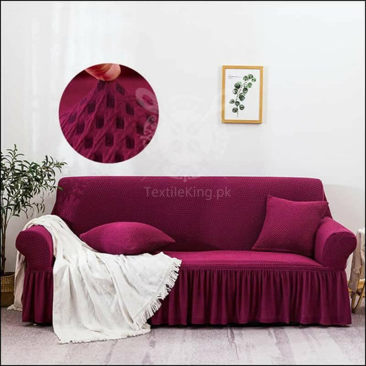 Turkish Stretchable Fitted Jacquard Sofa Cover - Maroon - All Sizes - ValueBox