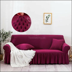 Turkish Stretchable Fitted Jacquard Sofa Cover - Maroon - All Sizes