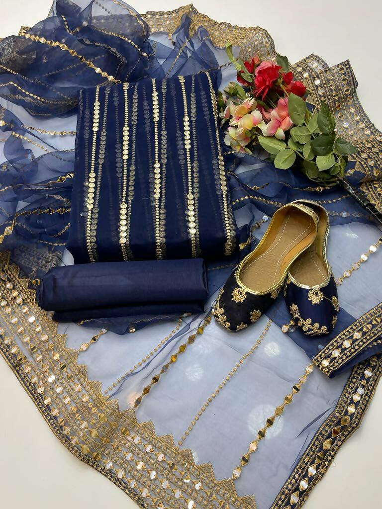 3 PC Unstitched Organza Shirt & Tissue Dupatta With kataan Trouser - ValueBox