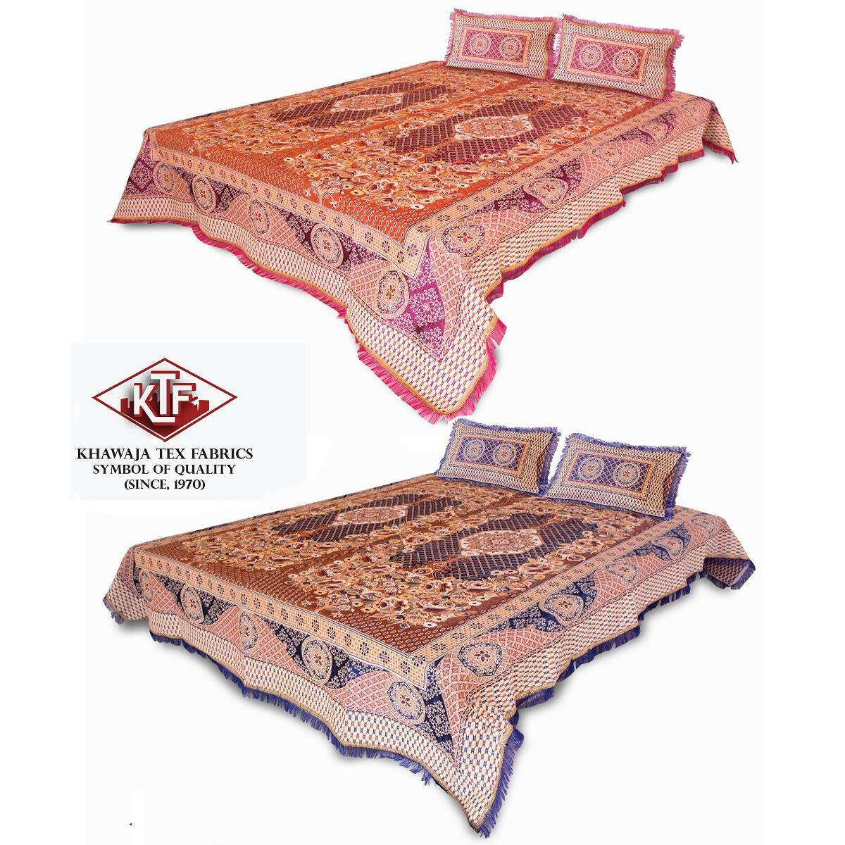 Pack of 2 Bedsheets Khawaja KING size bed sheet jacquard bed set bedsheets with 4 pillow covers A3 - ValueBox