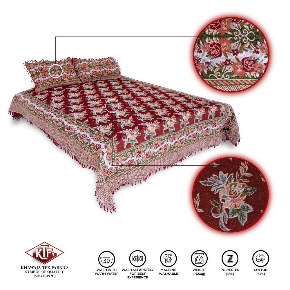 Khawaja King size double bed sheet jacquard traditional hand crafted bed set gultex style multani cotton polyester bed cover with 2 pillow covers A12 - ValueBox