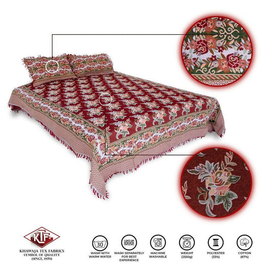 Khawaja King size double bed sheet jacquard traditional hand crafted bed set gultex style multani cotton polyester bed cover with 2 pillow covers A12 - ValueBox