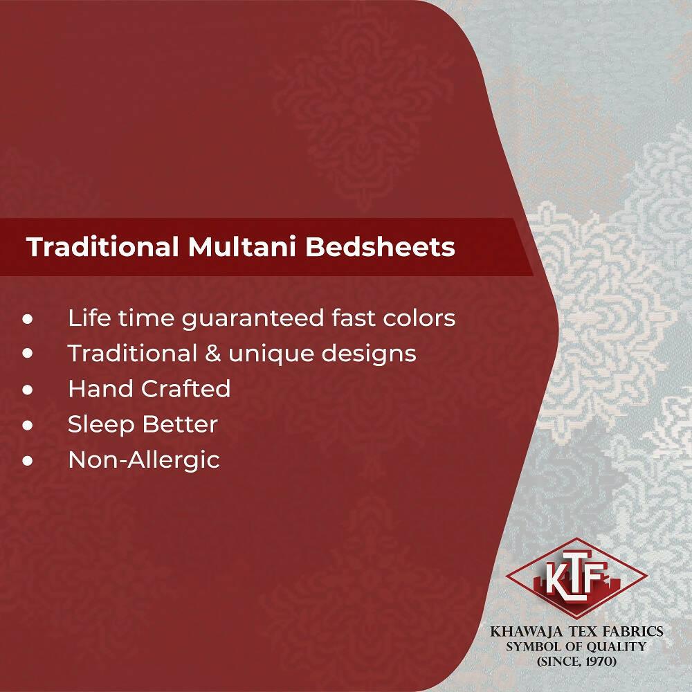 Khawaja King size double bed sheet jacquard traditional hand crafted bed set gultex style multani cotton polyester bed cover with 2 pillow covers A11 - ValueBox