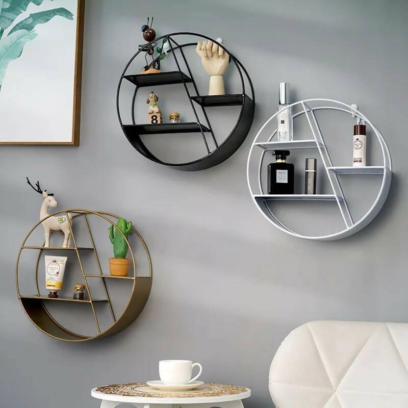 Nordic Style Iron Wall Shelf Decoration Wall-Mounted Round Hexagonal Storage Shelves Living Room Bedroom Rack Home Organizer, Black Color Customized by Creative Decore - ValueBox