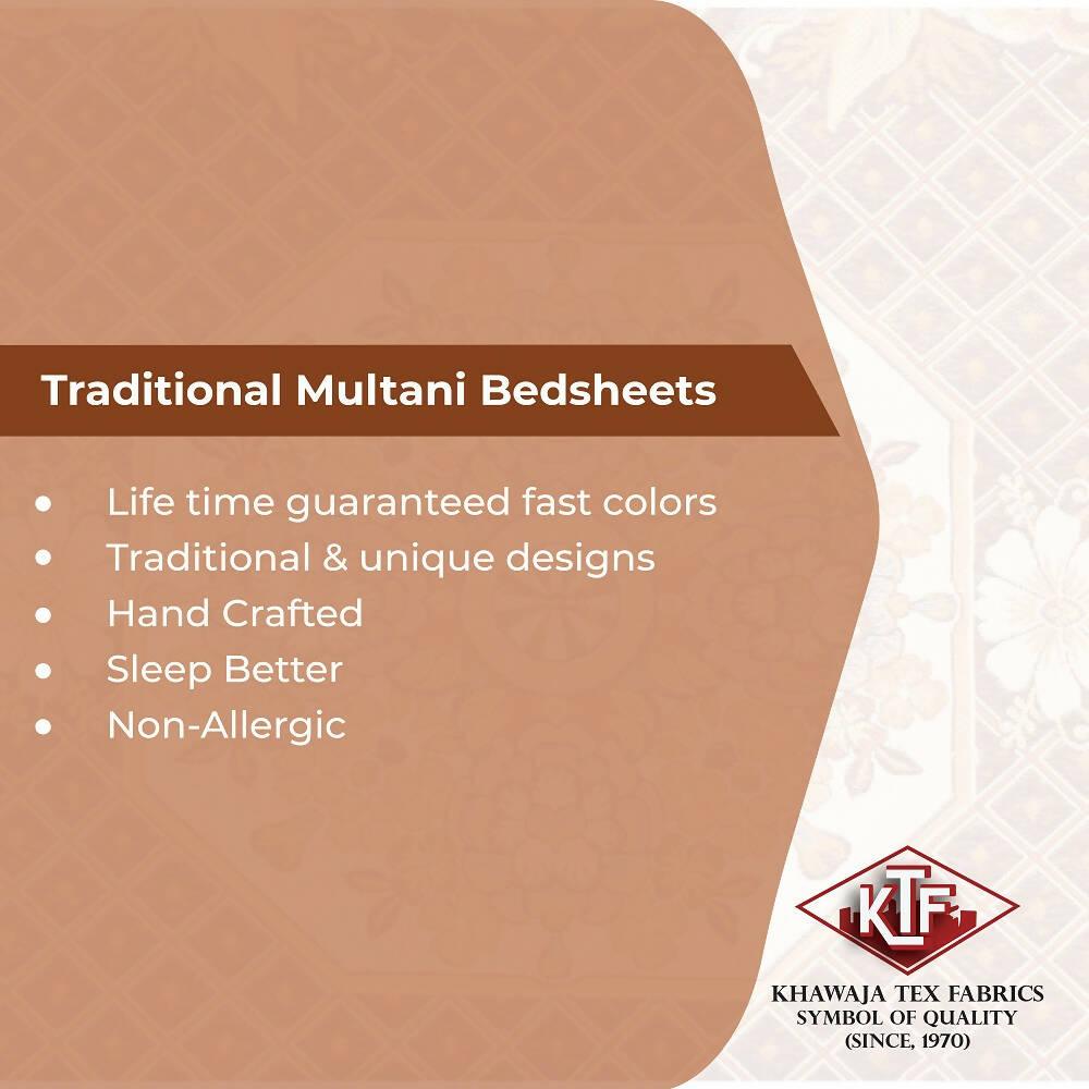 Khawaja King size double bed sheet fancy jacquard silk traditional hand crafted bed set gultex style multani cotton polyester bed cover with 2 pillow covers A2 - ValueBox