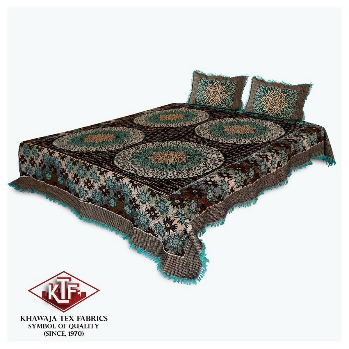 Khawaja King size double bed sheet jacquard traditional hand crafted bed set gultex style multani cotton polyester bed cover with 2 pillow covers A10 - ValueBox