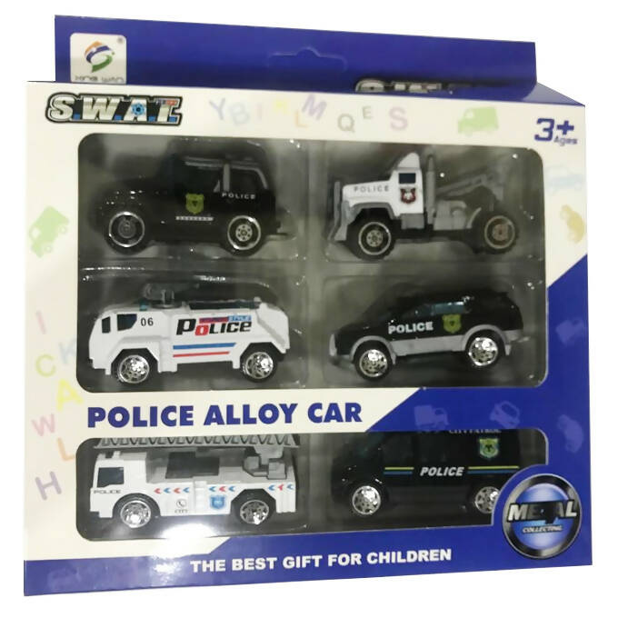 Diecast Police Cars Metal Playset Vehicle Models Collection Police Patrol Swat Truck Toy for Kids Pack of 6PCS