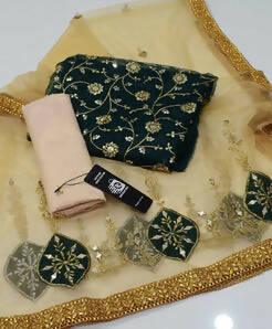 3 PC Unstitched Organza Shirt & Net Dupatta With Masoori Trouser - ValueBox