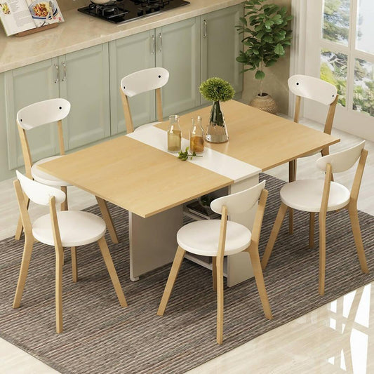 Clever-Space saving folding dining table-TWDT8-white and Brown, White and camal, Extendable Table with Cabinets, Home Kitchen Furniture Decor Lunch/Computer Desk Storage Rack, 55"L x 31.5"W, Chairs Not Include - ValueBox