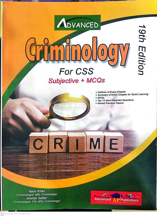 Advance Criminology 19th Edition For CSS MCQS Nasir Khan Ammar Sattar Solved Previous paper Advance Publishers NEW BOOKS N BOOKS