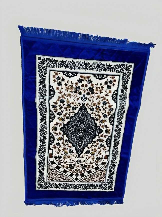 Blue Val-vet Foam Print Embossed Jai namaz / Janamaz / Prayer Rug / Prayer Mat