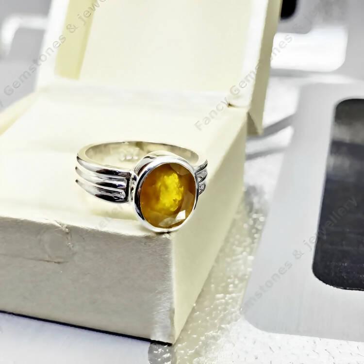 Yellow Sapphire ring 4.0Ct Oval African sapphire gemstone 925 sterling silver ring , Engagement ring wedding ring, Pukhraj Ring - ValueBox