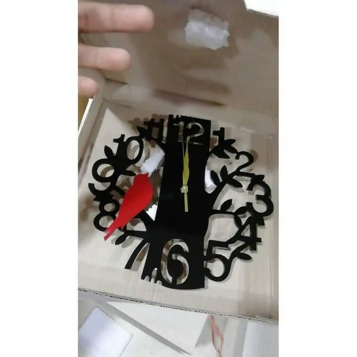 Bird wall clock - Black Acrylic