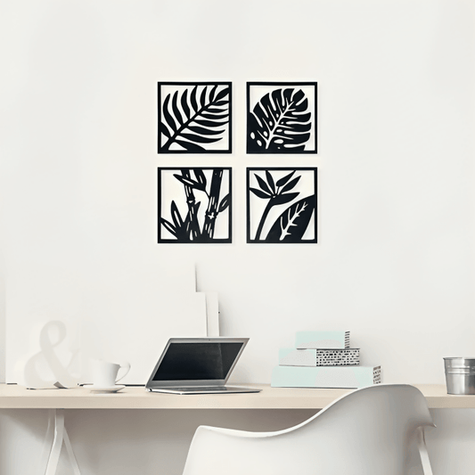 Wooden Wall Art 4 Pieces Set Beautiful Home Decor Premium Plants Nature Wall Decoration for Bedroom - Lounge - Office - Living Room and Corridor Wall and Door Design - Wood Design Panels / Frames 8x8 Inches