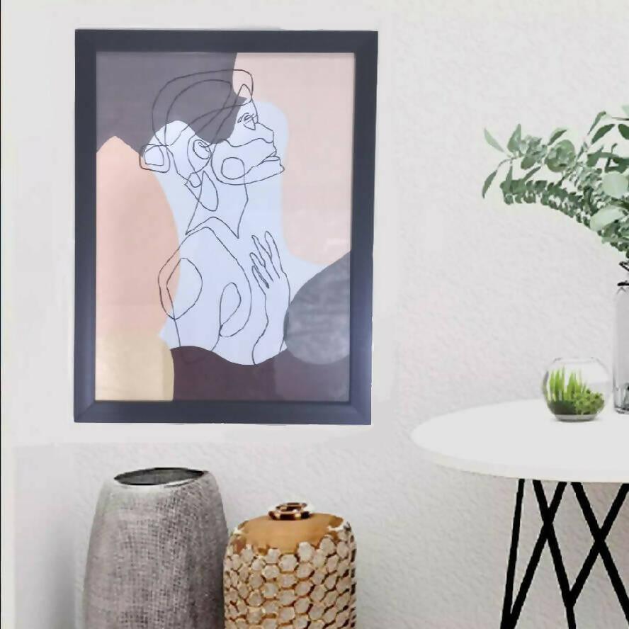 Nordic Line Art With Black Wooden Frame | Handmade Painting - ValueBox