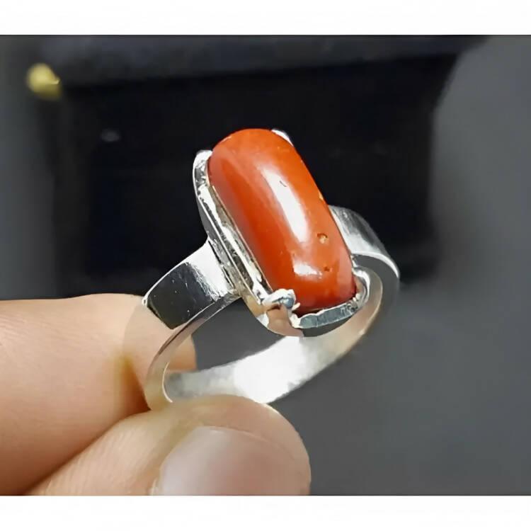 Natural Mens Red Coral(Marjaan) Original Ring Sterling Silver 925 - ValueBox