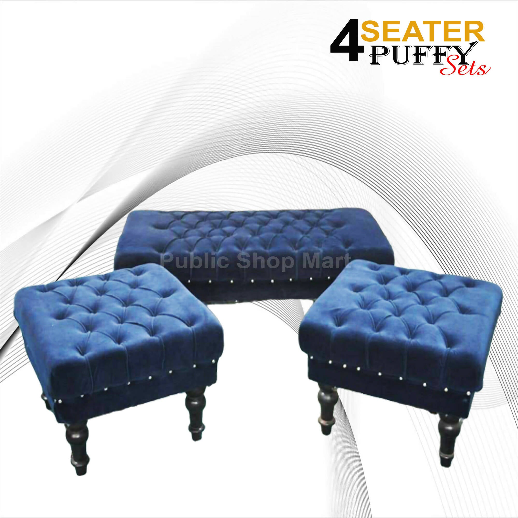 Custumize Sofa 4 Seater Puffy Sets Fabric Blue Valvid (Size 2 unit single seat 22x22 inches and 1 unit large 2 seater 44x22 complete set height 17