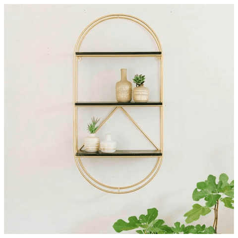 Oval Tiered Shelf Metal and Wood Oval Wall Shelf, One Size, Storage and Display for Plants, Books, Trinkets, Decoration Kitchen Storage and Treasures - ValueBox