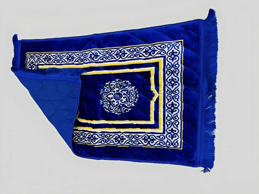 Premium Prayer Mat |Blue Velvet Foam Print Embossed Jai Namaz | Prayer Rug