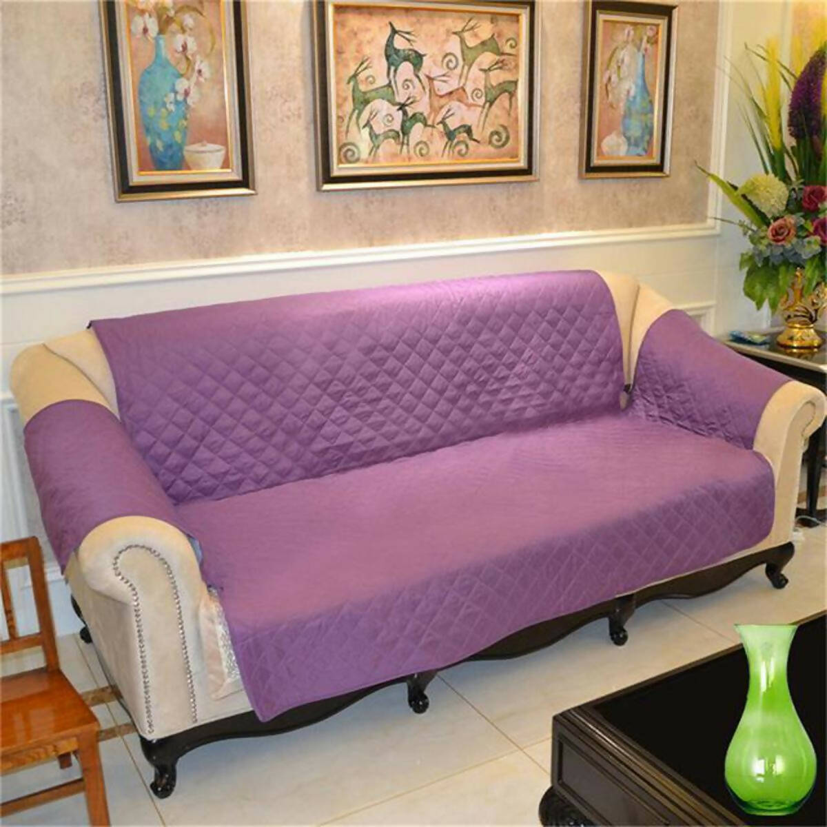 Cotton Quilted Sofa Covers (Purple) 5 seater