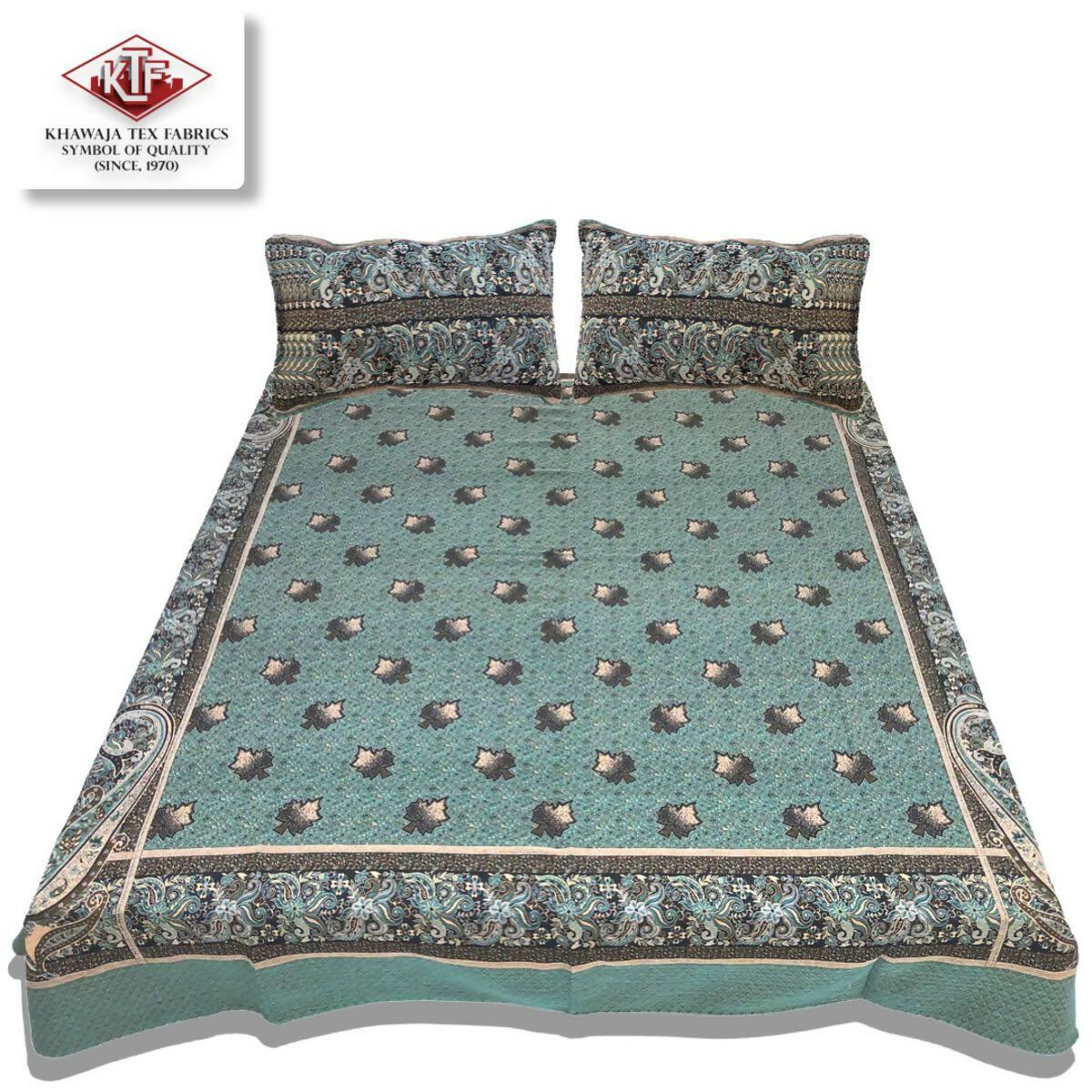 Khawaja King size double bed sheet jacquard traditional hand crafted bed set gultex style multani cotton polyester bed cover with 2 pillow covers B11 - ValueBox