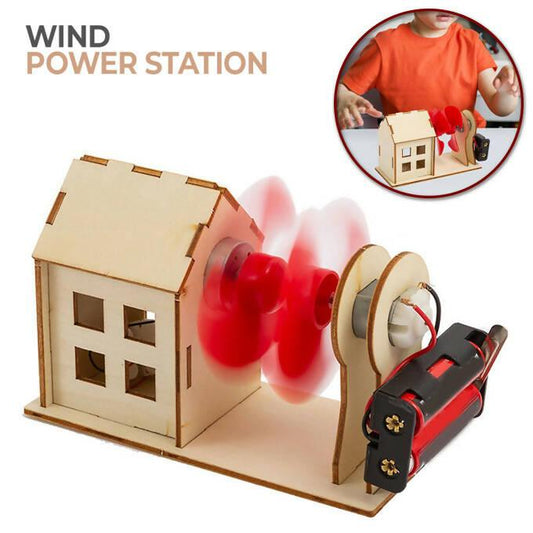 DIY Wooden Wind Power Station Turbine House STEM Assemble Series Kit - Multicolor - ValueBox