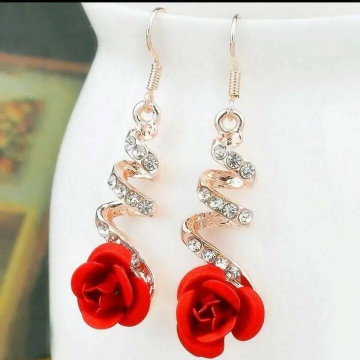 Red Rose Gold Drop Earrings With Crystal Rhinestone Wedding Jewelry Excellent look