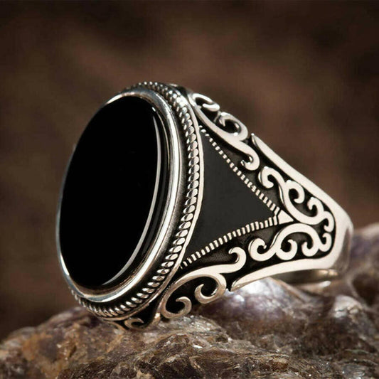 New Handmade Turkish Ring For Men Vintage Eagle Pattern Black - ValueBox