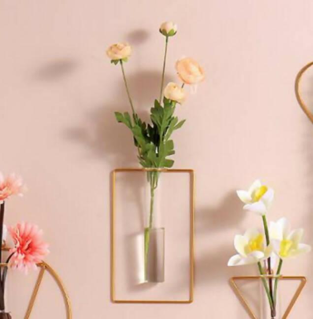 1pc Wall-mounted Glass Vase Home Decor Wall Decoration Iron Hanging Flower Vases Hydroponic Plants Container - ValueBox