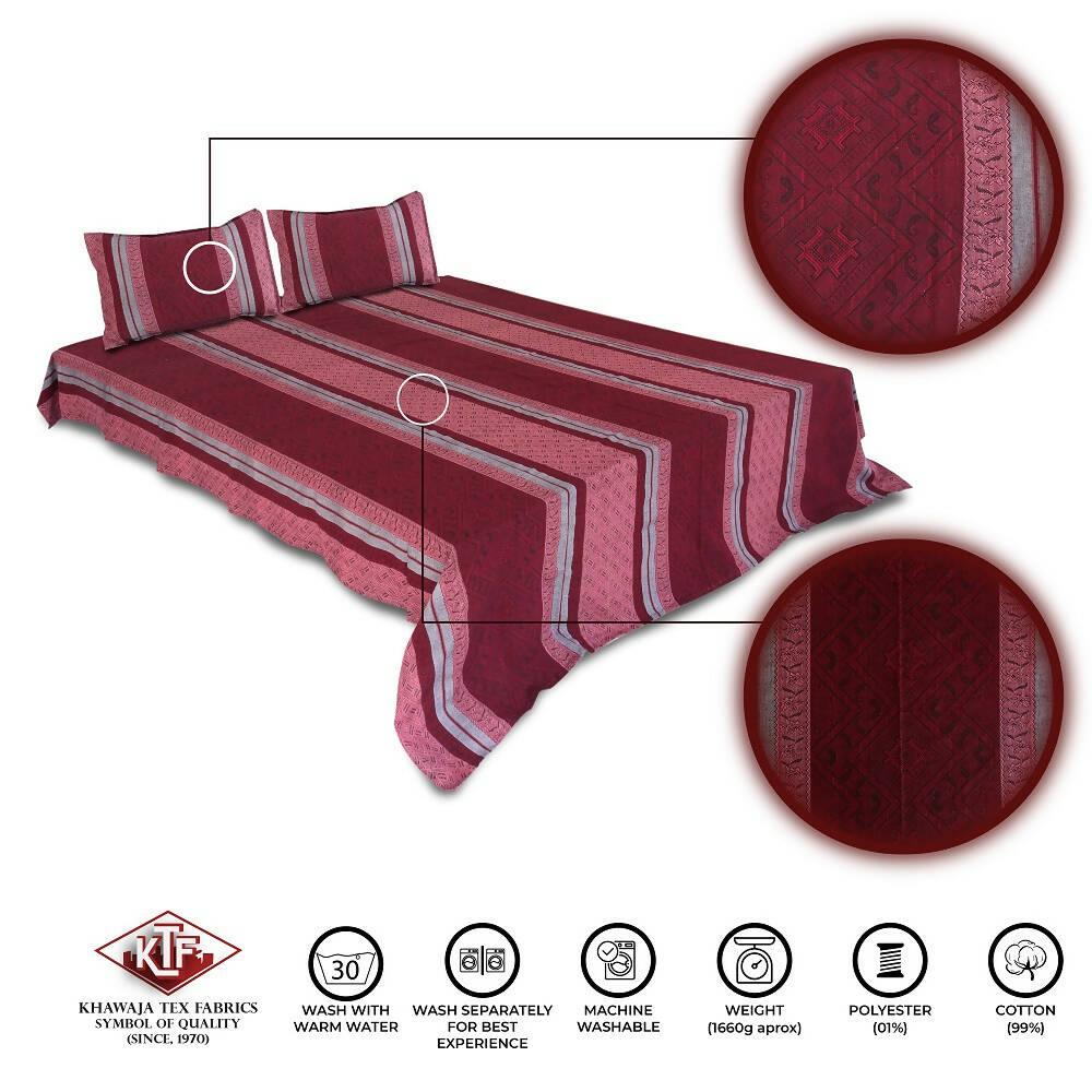 Khawaja King size double bed sheet jacquard traditional hand crafted bed set gultex style multani cotton bed cover with 2 pillow covers A6 - ValueBox