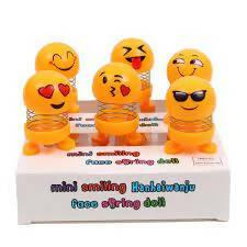 6Pc Mini Emoji Spring Head Shaking Doll Smiley Face decuration For Car , Home And Office
