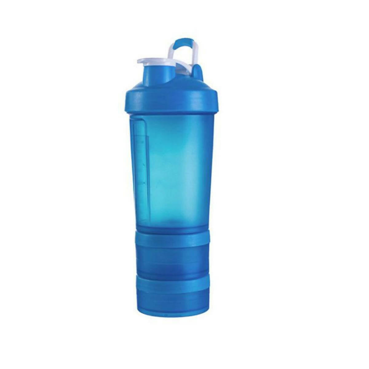 3 in 1 Sports Shaker Bottle For Gym - Storage & Pill Compartments - 450ml - Light Blue
