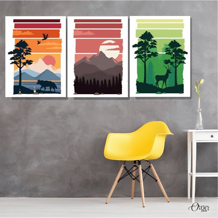 Mounains And Forest Abstract Landscape Art (3 Panels) | Nature Wall Art - ValueBox
