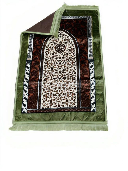 Premium Prayer Mat |Greenish Velvet Foam Print Embossed Jai Namaz | Prayer Rug - ValueBox