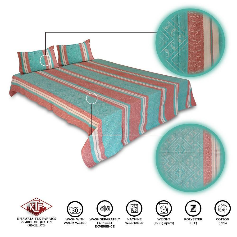 Khawaja King size double bed sheet jacquard traditional hand crafted bed set gultex style multani cotton polyester bed cover with 2 pillow covers A32 - ValueBox