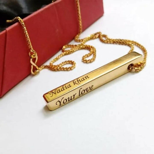 Customized Name 3D Bar Gold Plated Necklace / Pendant For Girls & Women