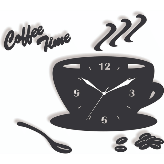New Coffee Cup 3D Laser Black Wooden Wall Clock - ValueBox
